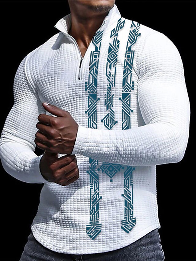 Geometry Men's 3D Print Waffle Polo Shirt Zip Polo Casual Daily Long