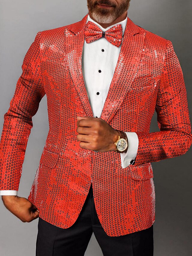 Men&amp;#39;s Party Sequin Blazer Jacket Regular Tailored Fit Solid Colored ...