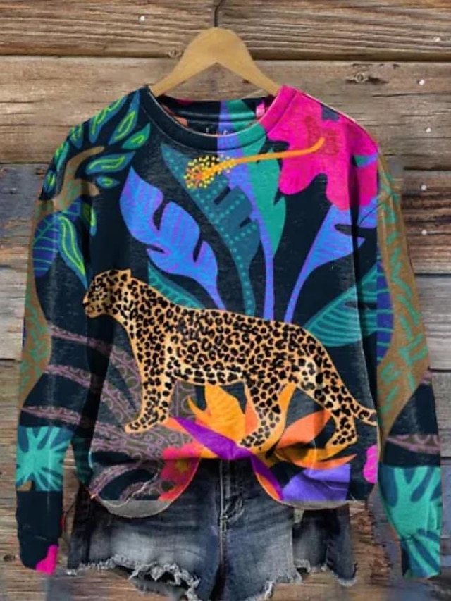  dame sweatshirt pullover polyester grafisk afslappet sportsprint aktivt sportstøj rund hals langærmet top mikroelastisk efterår & vinterkomfort åndbart blødt stof