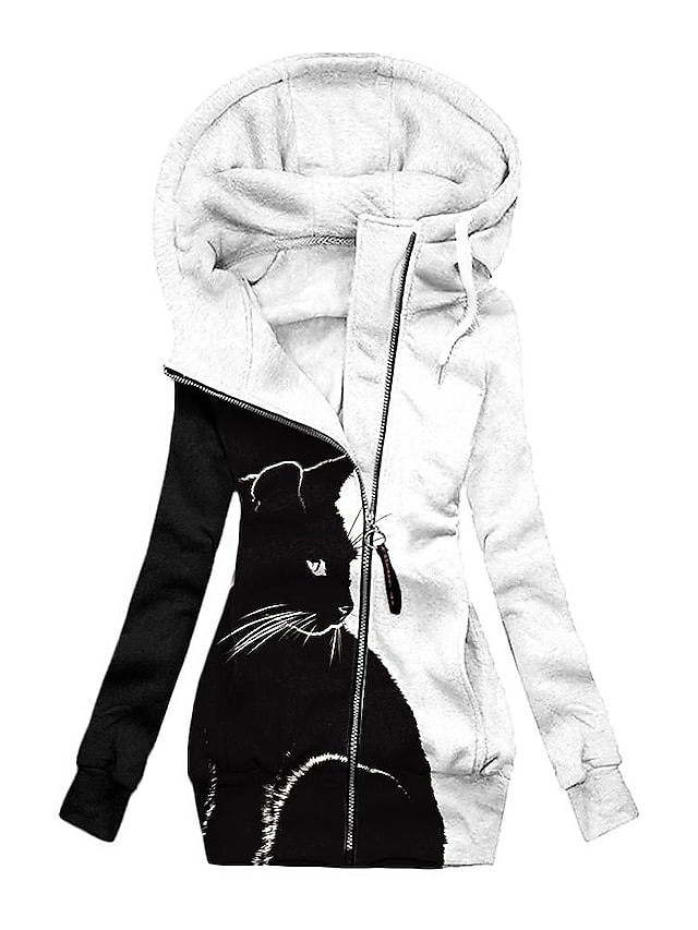  Dames Hoodie sweatshirt ritsen Vlinder Casual Sport Trekkoord Afdrukken Rits omhoog Zwart Wit Geel Actief Sportkleding Capuchon Lange mouw Bovenkleding Micro-elastisch Herfst winter