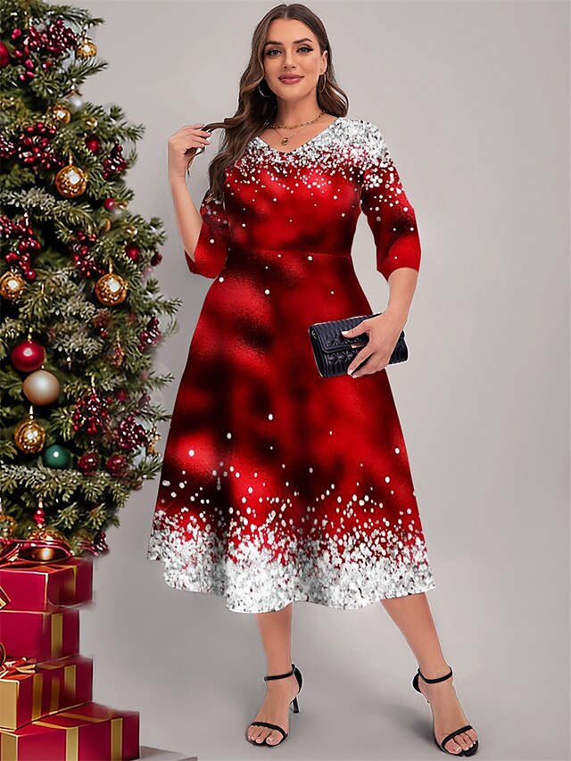 Women's Plus Size Christmas Party Dress Cocktail Dress Wine Navy Blue ...