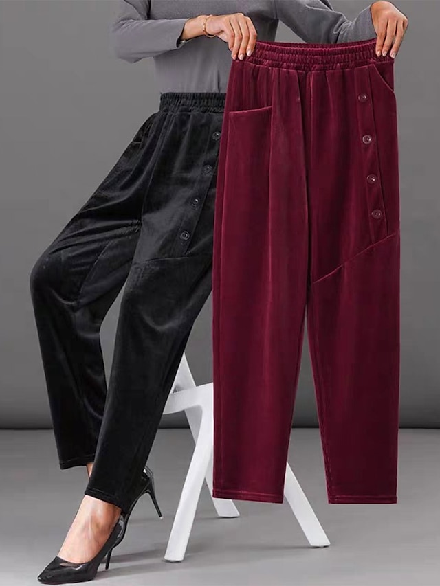  מכנסיים לנשים מכנסי פלנל מכנסיים באורך מלא אופנה בגדי רחוב חיצוני רחוב שחור יין m l סתיו חורף