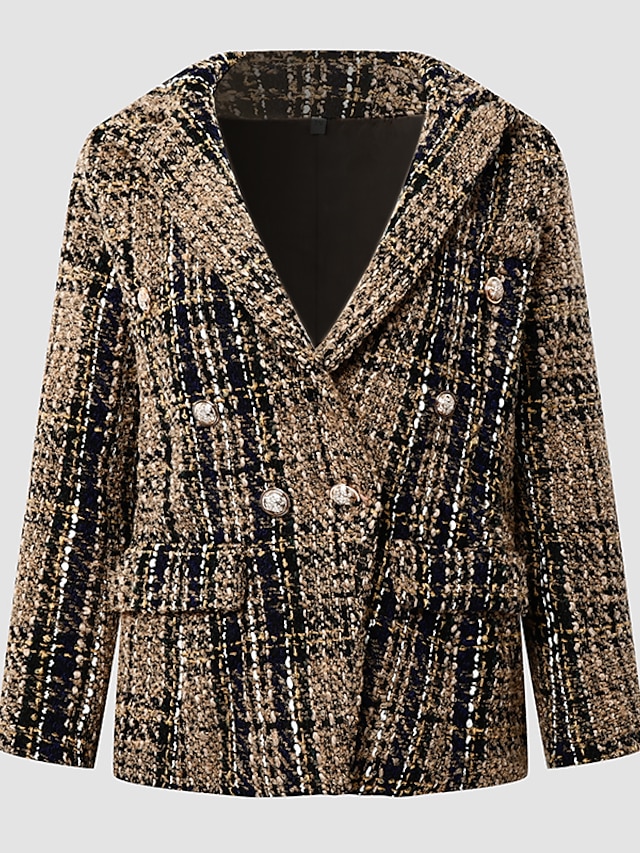 Women's Blazer Tweed Maillard Plaid Blazer Jacket Spring Business ...
