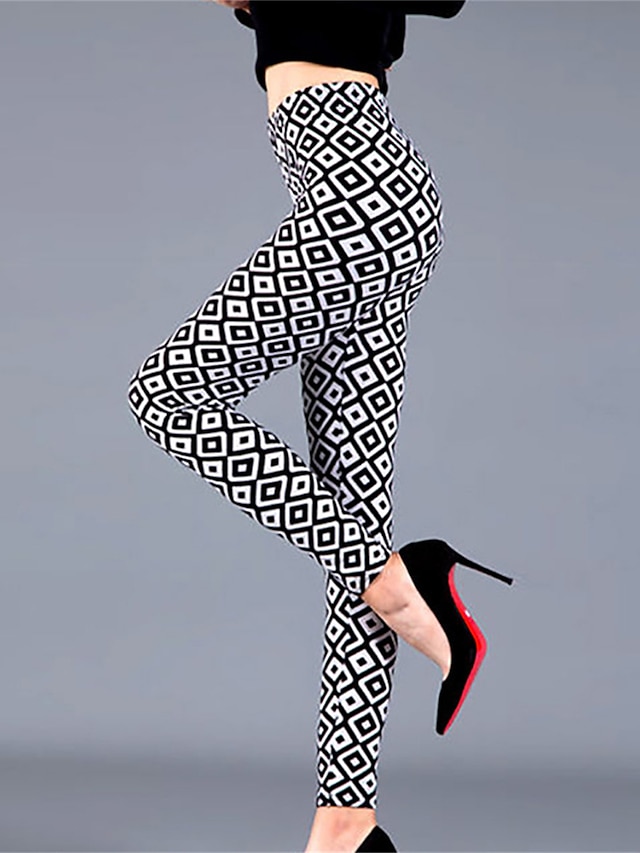  Femmes Leggings Leggings confortables Mode Streetwear Longueur complète Taille Moyenne Géométrique Rayé Taille Élastique Imprimé Respirabilité Confortable Micro-Élastique Extérieur Rue Quotidien