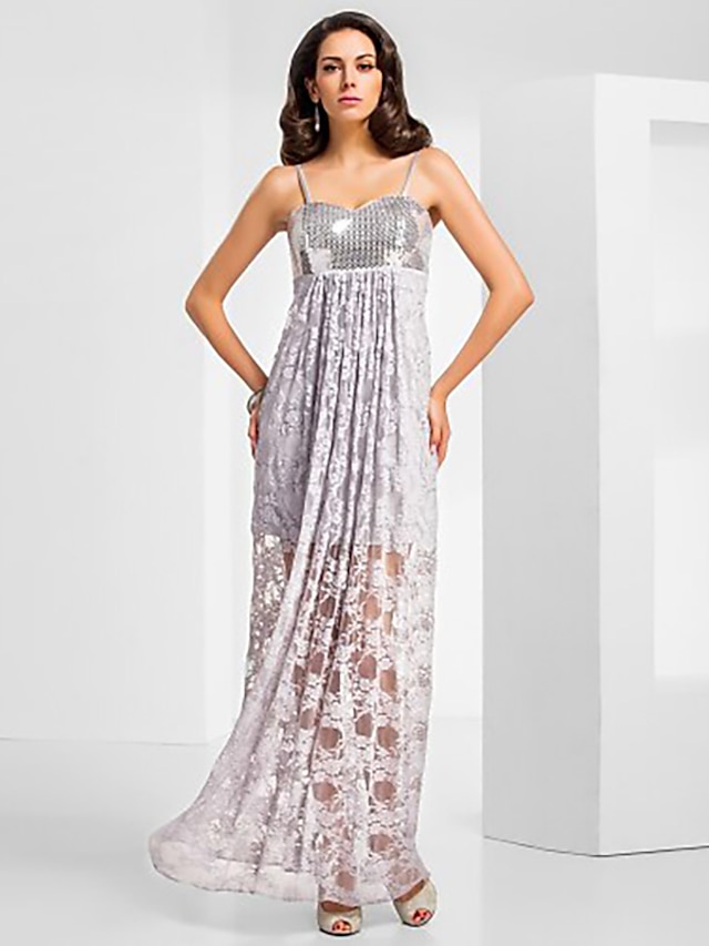  Sheath / Column Vintage Inspired Dress Formal Evening Military Ball Floor Length Sleeveless Sweetheart Lace with Sash / Ribbon Draping 2023