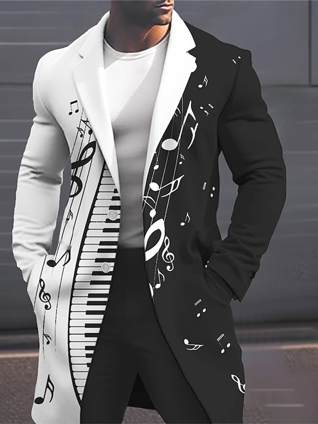  hangjegy kabát férfi grafikus kabát jegyzetek divat 3d ing üzleti | fehér téli gyapjú zenés utcai ruha munka őszig& turndown hosszú ujjú fekete formális