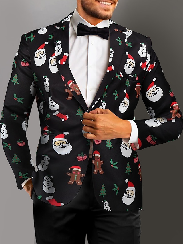  menns julestygge fest blazerjakke vanlig skreddersydd passform julenissen snømann enkeltspent enknapp til middag ballferie plus size xmas 2023
