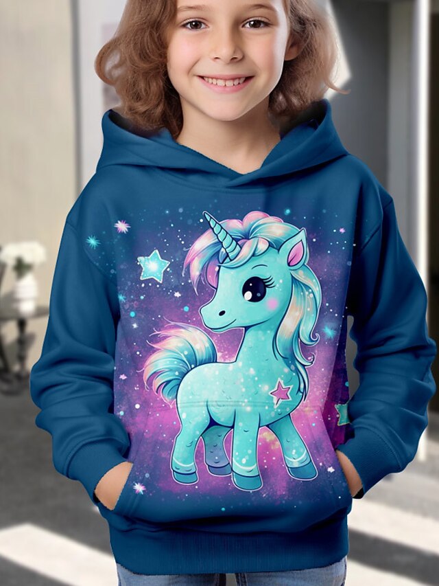 Kids Girls' Hoodie Leopard Outdoor 3D Print Long Sleeve Pocket Cute 3-13 Years