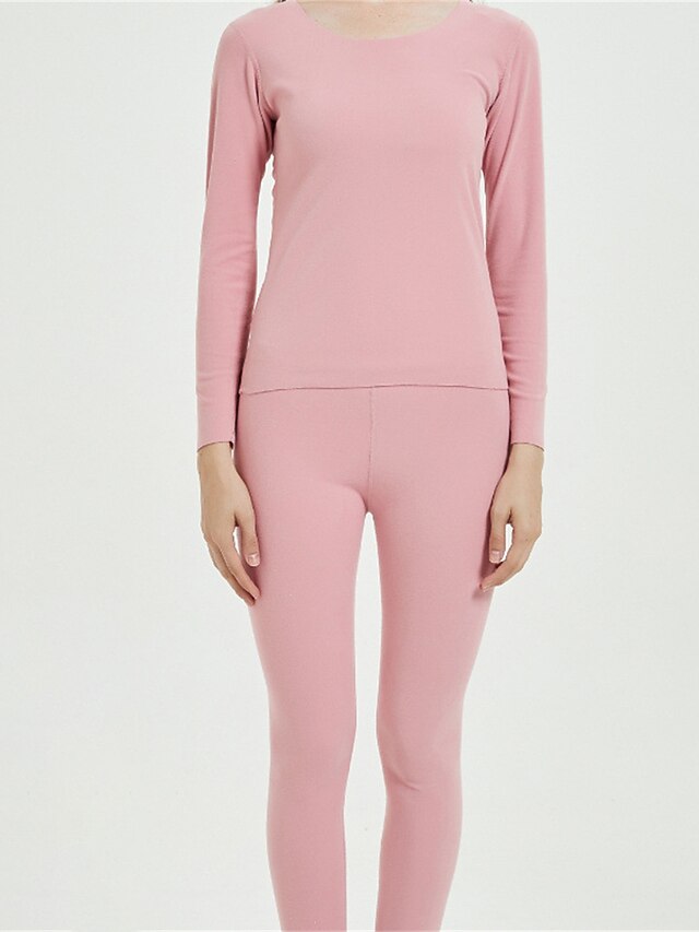Women‘s Thermal Underwear Warm Pajama Pure Color Simple Casual Comfort