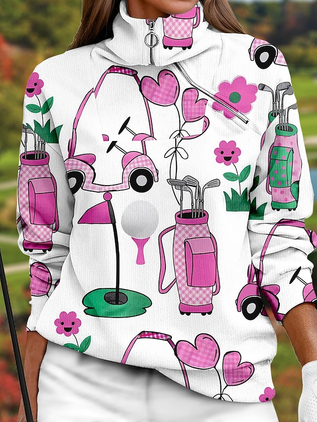  Dam Pullover-tröja Vit Långärmad Håller värmen Överdelar Höst Vinter Golfkläder för damer Kläder Outfits Bär kläder
