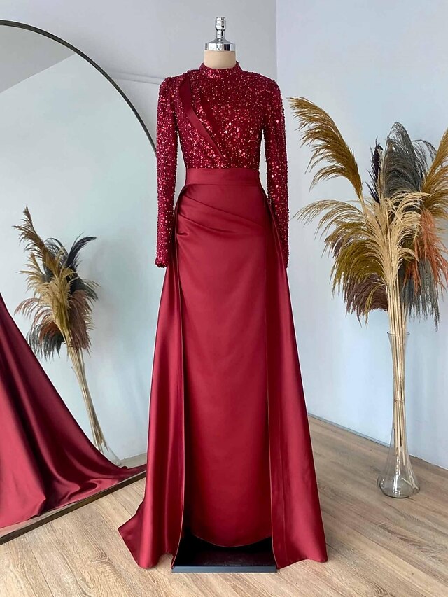 Celadon Square Neck Long Sleeves Beaded Sweep Train Evening Formal Dress main image 1