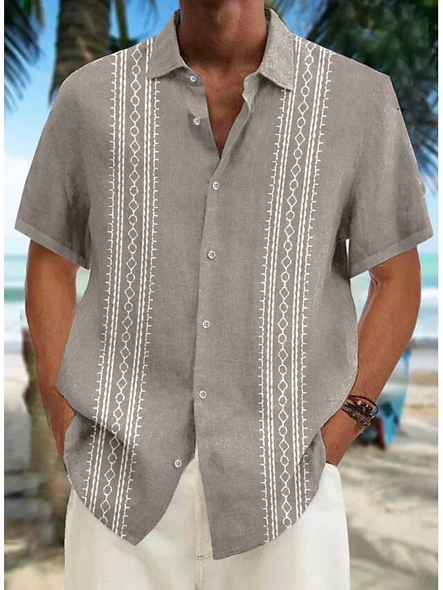 Men's Guayabera Shirt Casual Shirt Summer Shirt Beach Shirt White Blue ...