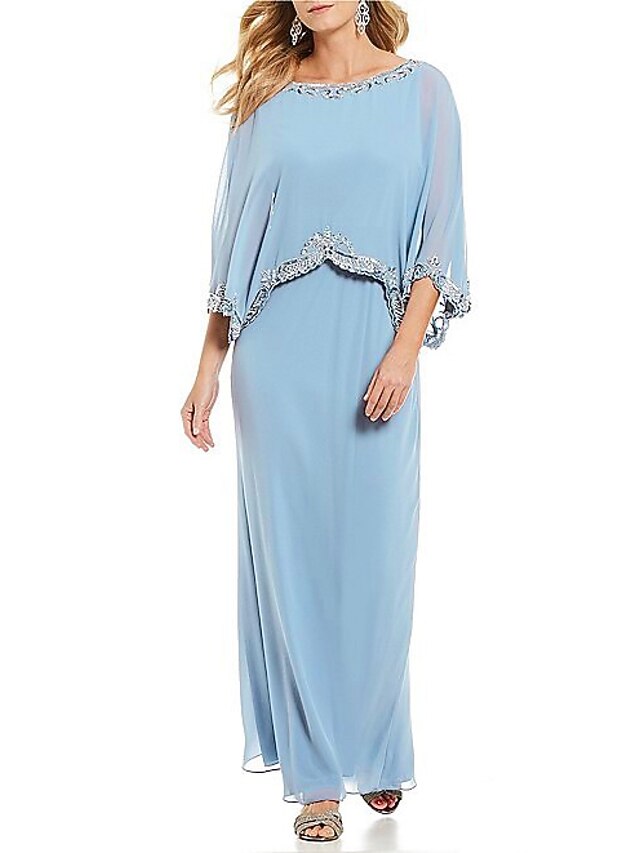Plus Size Sheath Bateau Chiffon Half Sleeve Wedding Guest/Mother of Bride Dress