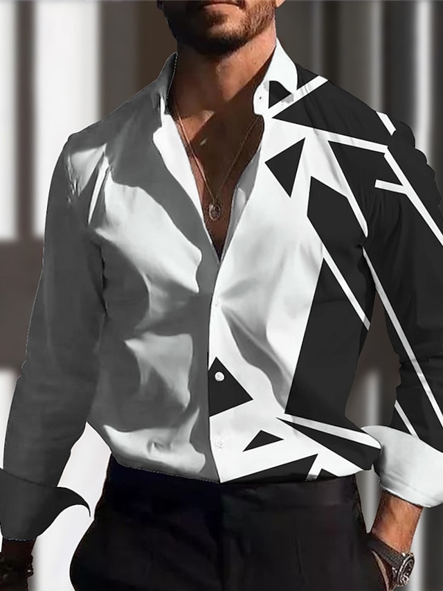  Geometry Casual Men's Shirt Outdoor Street Casual Daily Fall & Winter Turndown Long Sleeve Black Brown S M L Shirt