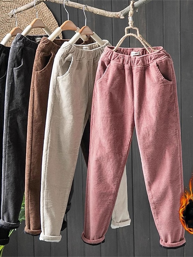  γυναικεία skinny παντελόνια fleece κοτλέ παντελόνι ολόσωμο streetwear απλό καθημερινό μαύρο ροζ m l φθινοπωρινό χειμώνα