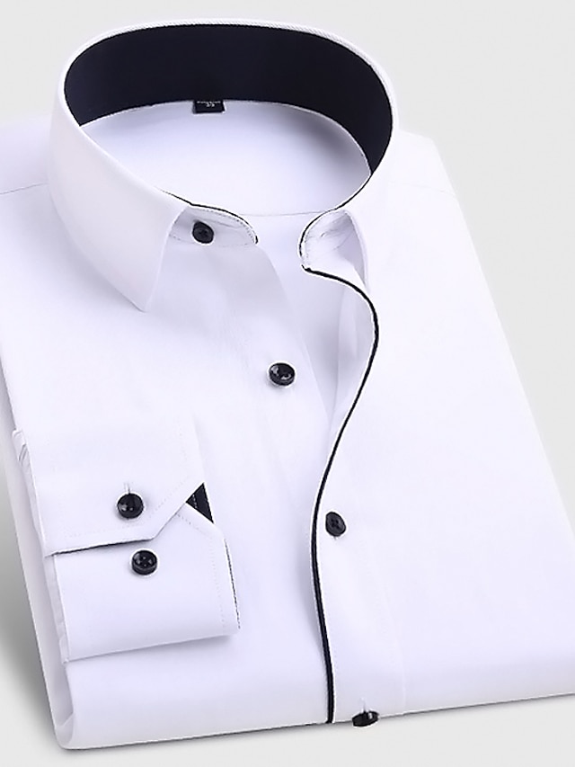  Voor heren Overhemd Normaal shirt Button-down overhemd Shirt met kraag Smoking overhemden Licht Roze Zwart / Wit Wit Lange mouw Grafische prints Strijkijzer Lente Herfst Bruiloft Feest Kleding