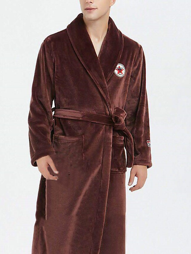  Herr Pyjamas Morgonrock Badrockar Badrock Slät Stylish Ledigt Komfort Hem Dagligen Säng Flanell Komfort Varm Kavajslag Långärmad Ficka Inkl. bälte Höst Vinter Vin Marinblå