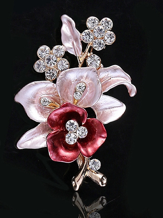  Women's AAA Cubic Zirconia Brooches Classic Flower Stylish Trendy Brooch Jewelry Gold For Street Date