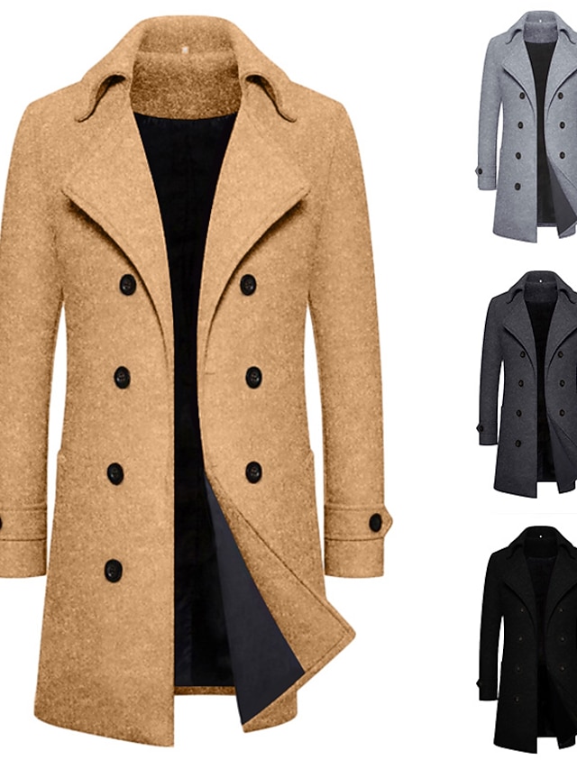  Homme Manteau d'hiver Manteau Caban Trench-Coat Long Extérieur Usage quotidien Automne hiver 95% polyester 5% coton Chaud Vêtements d'extérieur Vêtement Tenue Mode Vêtement de rue Plein Revers Double