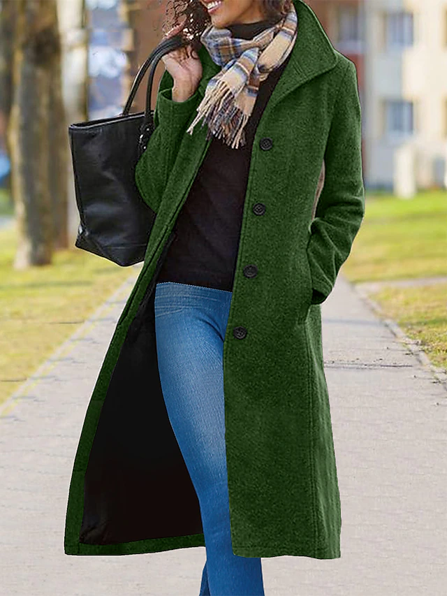 Women's Winter Coat Overcoat Long Coat Single Breasted Trench Coat with Pockets Fall Warm Minimalism Loose Fit Oversized Outerwear Long Sleeve Fall Winter Green 8