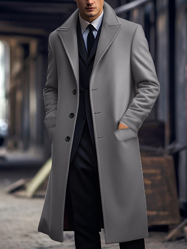  Herre Vinterfrakk Ytterfrakk Lang trenchcoat utendørs Dagligdagstøy Høst vinter Polyester Hold Varm Vindtett jakke Yttertøy Klær Mote Gatemote عادي Knaphul Dobbeltkneppet
