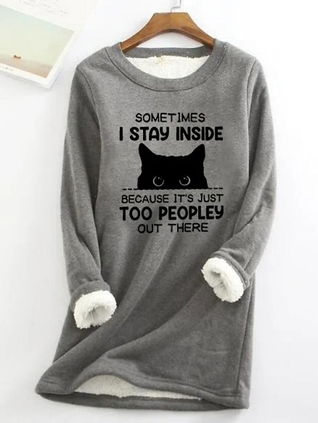 Fleece Scoop Neck Floral Cat Top