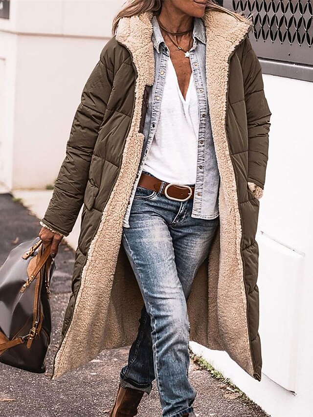 Women's Winter Coat Puffer Jacket Fleece Jacket Coat Outdoor Street Daily Wear Fall Winter Long Coat Regular Fit Thermal Warm Windproof Comtemporary Casual Street Style Jacket Long Sleeve Solid Color 12