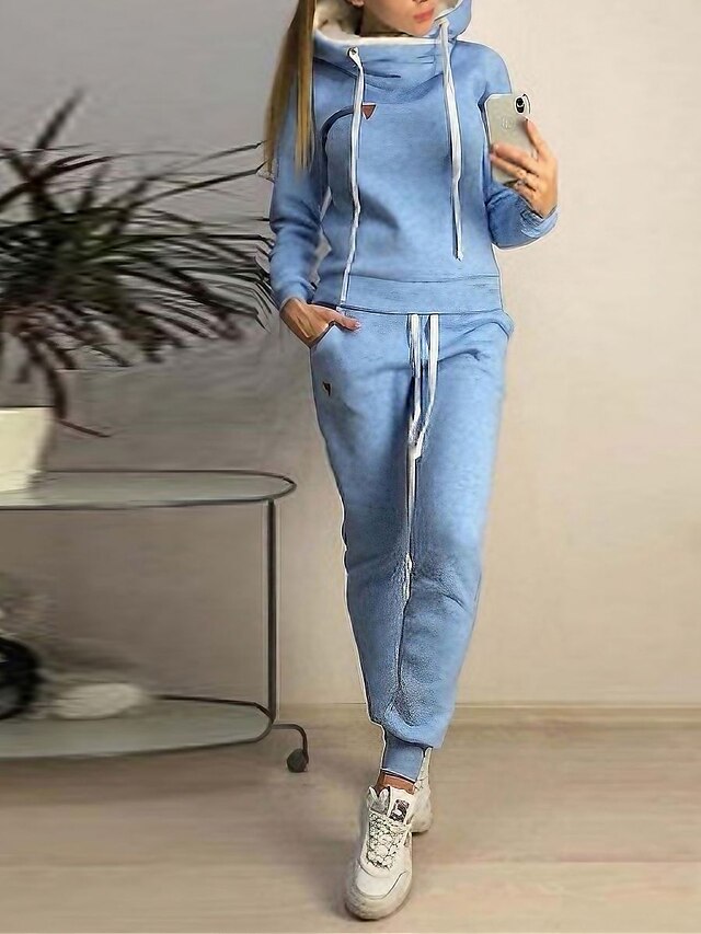  Damen Schlafanzug Sets Warm Modisch Plüsch Einfarbig Hoodie Sweatshirt Kapuze Hose Heim Täglich Bett Langarm Kapuzenpullover Schwarz Rosa Blau Hellgrau Herbst Winter