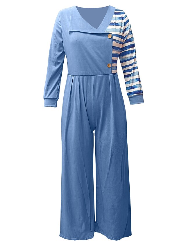 Women's Jumpsuit Print Striped V Neck Boho Vacation Wide Leg Regular