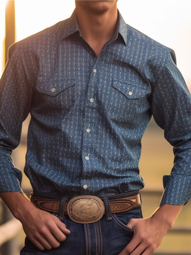  ورد منقوش عتيق النمط الغربي رجالي قميص مناسب للبس اليومي مناسب للخارج عطلة نهاية الاسبوع خريف & شتاء طوي كم طويل أصفر, أزرق, كاكي S, M, L 4-طريقة سترتش النسيج قميص
