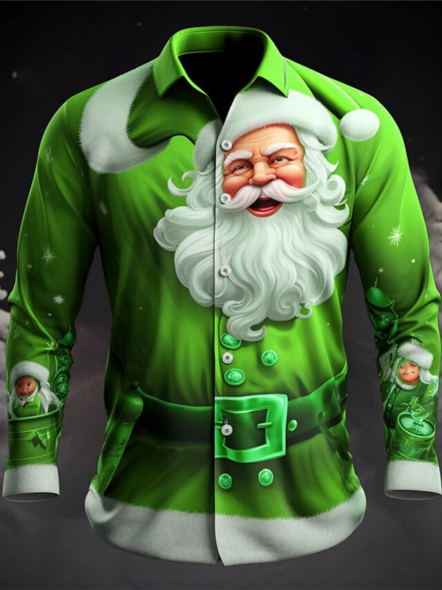 Miesten Joulupukki Paita Pitkähihainen Vapaa-aika Joulu Arki-asut Bile Syystalvi Sänkyjen avaus Painettu Painike alas Keltainen Rubiini Viininpunainen Kuninkaallinen sininen Sininen