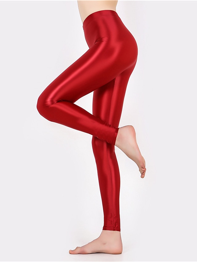  Mulheres Leggings Pele sintetica Tecido clarete Rubi Vermelho Ativo Cintura Alta Mimolet Ao ar livre Ioga Outono Inverno