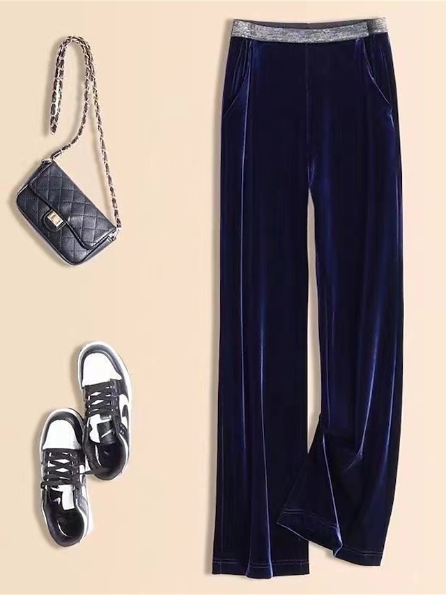  מכנסי כינוס לנשים מכנסי קטיפה מכנסיים אופנה באורך מלא בגדי רחוב יומי רובין ביצה כחול שחור סתיו חורף