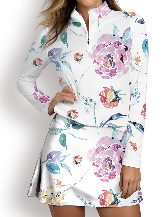  Femme T-shirt POLO Rose manche longue Protection Solaire Top Floral Automne Hiver Vêtements de golf pour femmes, tenues, vêtements