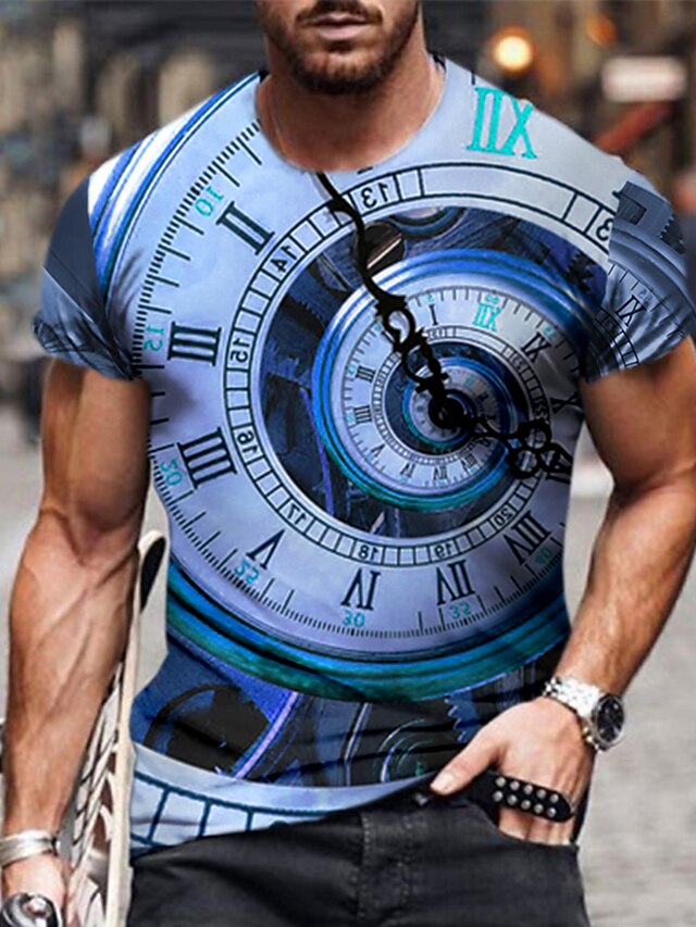 Men's Unisex Shirt T shirt Tee Tee Graphic Prints Clock Crew Neck ...