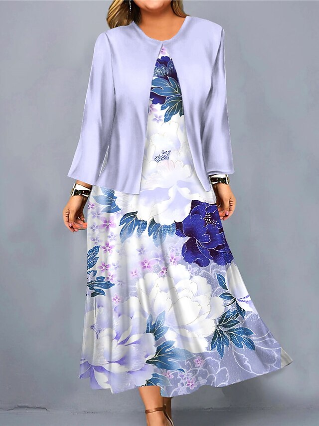 Women's Plus Size Curve Casual Dress Dress Set Two Piece Dress Floral