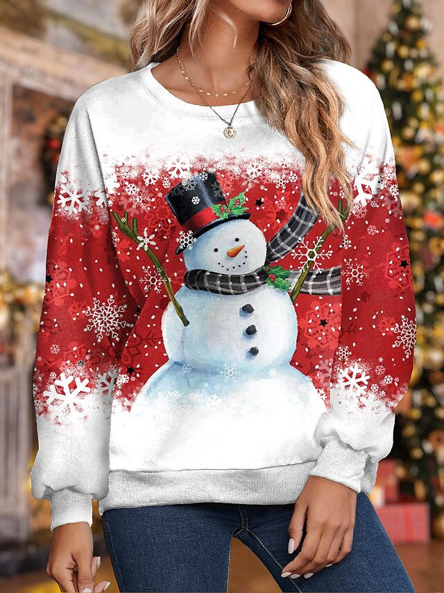 Christmas Sweatshirt Women's Pullover Snowman Snowflake Sportswear