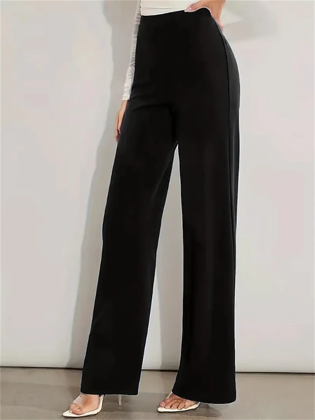 Women‘s Dress Work Pants Trousers Full Length High Cut Micro-elastic ...