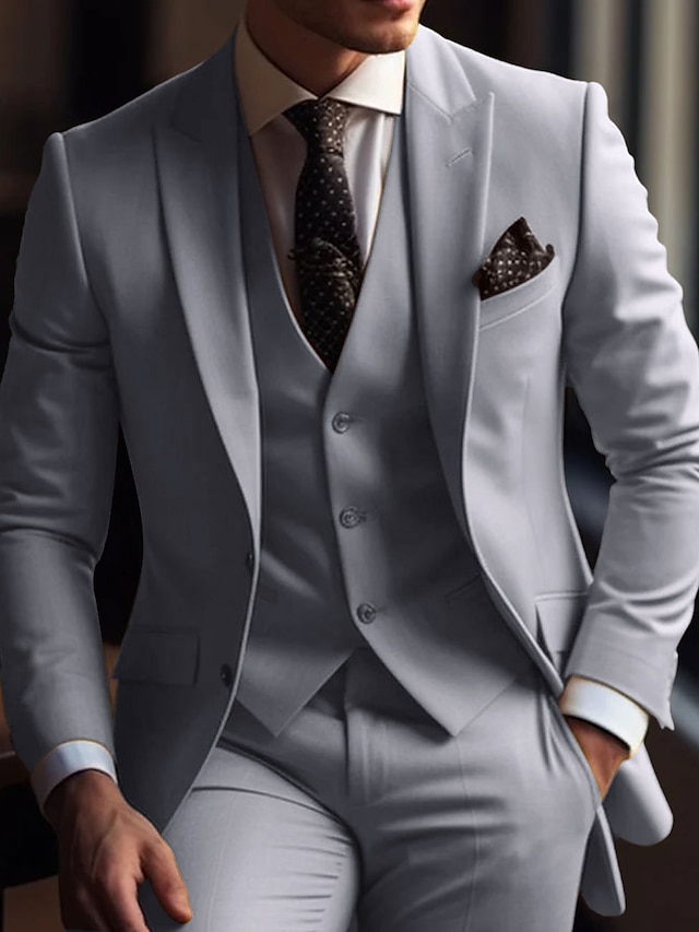  Pour des hommes Mariage Costumes En Pointe Blanche Ivoire Couleur Unie Coupe Slim 3 pièces Simple Boutonnage Deux Boutons