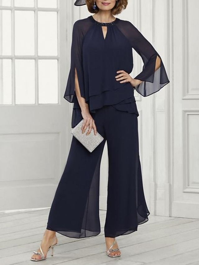 Jumpsuits Mother of the Bride Dress Wedding Guest Elegant Jewel Neck