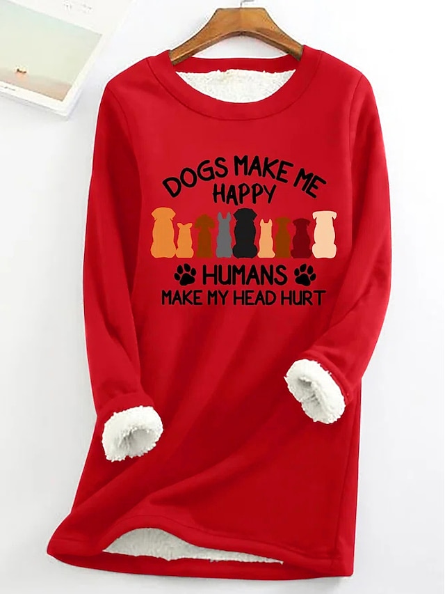  Sudadera para mujer, jersey con estampado de sherpa y letras, informal, deportiva, cálida, difusa, cómoda, cuello redondo, manga larga, top microelástico, caída&Tejido suave, transpirable y