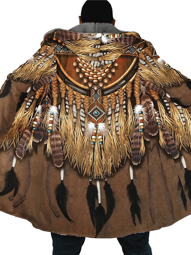  Per uomo Cappotto invernale Giacca in pile Cappotto Sportivo Da tutti i giorni Tenere al caldo Traspirante Cerniera Tasche Autunno inverno Nativo americano Streetwear Stile vintage Felpa Lungo