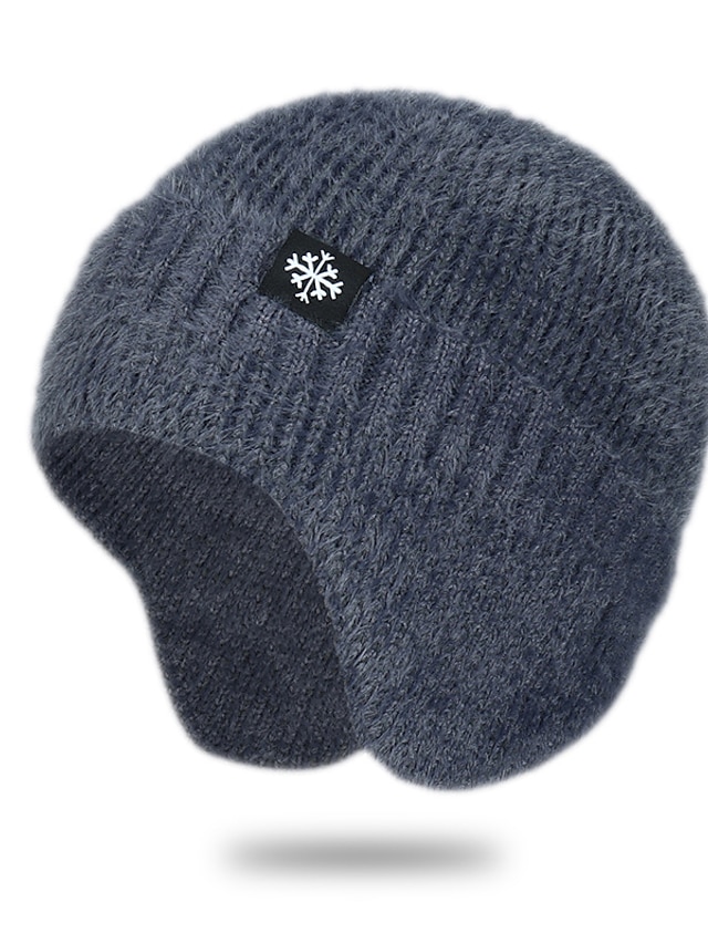  1 個スノーフレークラベルニット帽子厚くて柔らかい暖かい弾性耳保護ビーニー秋冬女性屋外サイクリング防寒