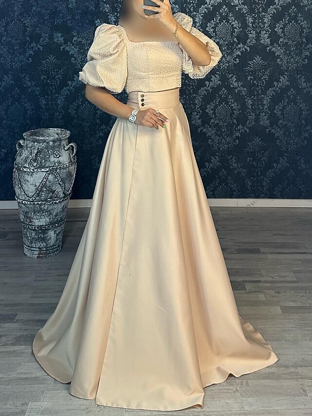 A-Line Evening Gown Elegant Dress Wedding Guest Fall Court Train Half ...