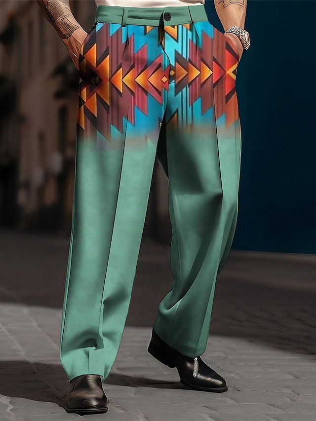  Geometría Étnico Vintage Hombre Impresión 3D Pantalones Exterior Calle Usar para trabajar Poliéster Rosa Azul Verde Oscuro S M L Cintura Alta Elasticidad Pantalones