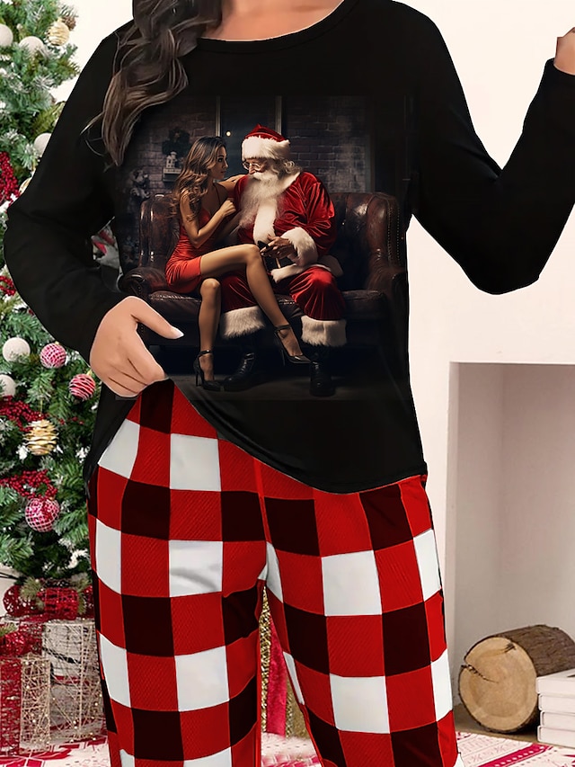 Women's Plus Size Christmas Pajamas Sets Santa Claus Grid / Plaid Warm ...
