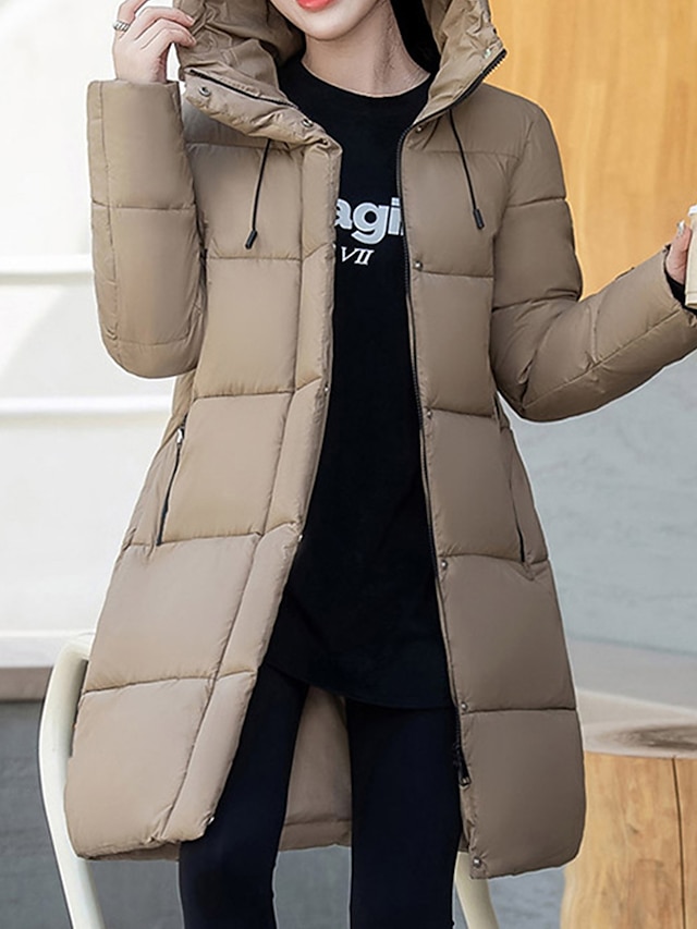  Women's Parka Long Puffer Coat Warm Heated Jacket Windproof Winter Coat with Pockets Street Hooded Outerwear Long Sleeve Fall