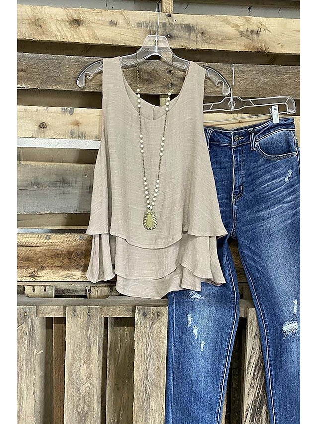  maiou camisole de damă, simplu, de bază, din bumbac, din in, vestă cu gât rotund, topuri obișnuite, casual în straturi, negru, alb, kaki