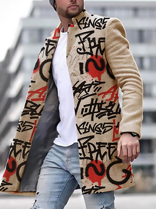  Herr Vinterkappa Rock Kappa Dagliga kläder Semester Med fickor Mönster Framficka Höst vinter Bokstav Streetwear Sport Nedvikt Normal Gul Blå Purpur Grön Khaki grön Jacka