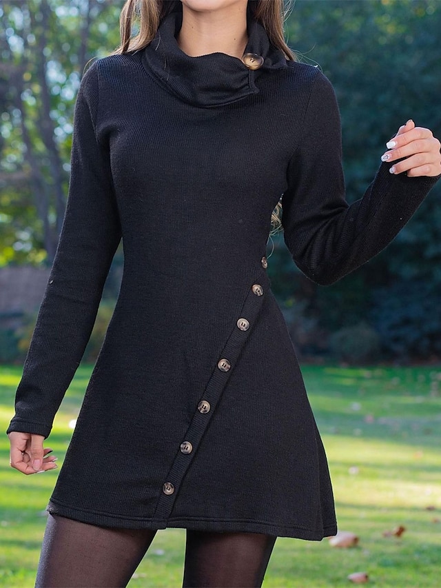 rochie de lucru dama rochie de revelion rochie casual rochie de linie rochie de iarna rochie de zi cu zi mini rochie rever cu nasturi maneca lunga simplu subtire negru rosu toamna